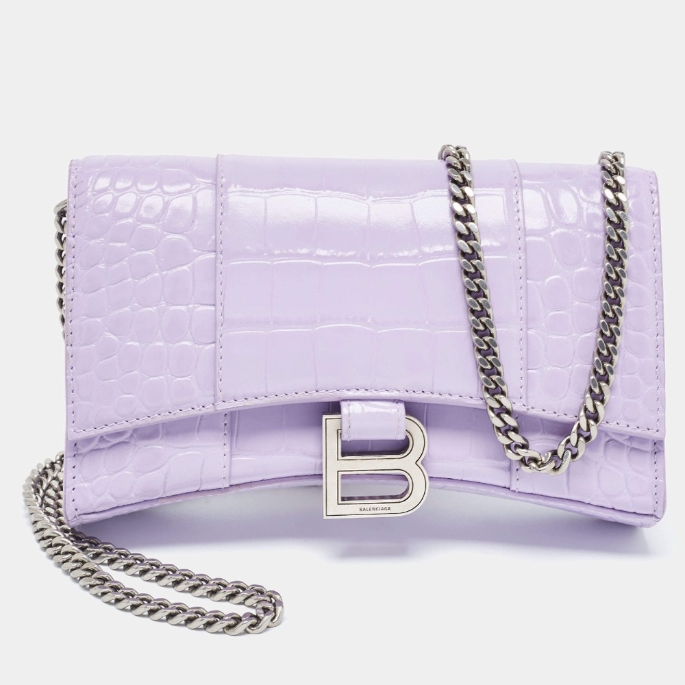 Balenciaga Hourglass Chain Wallet Crocodile Embossed Leather Spring Summer